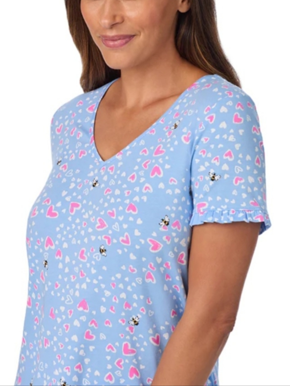 Cuddl Duds Light Blue Heart-Print Short Sleeve Sleep Pajama Set..NWT
